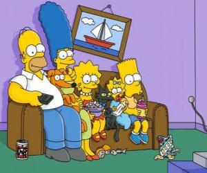 Puzzle Η οικογένεια Simpson στον καναπέ στο σπίτι